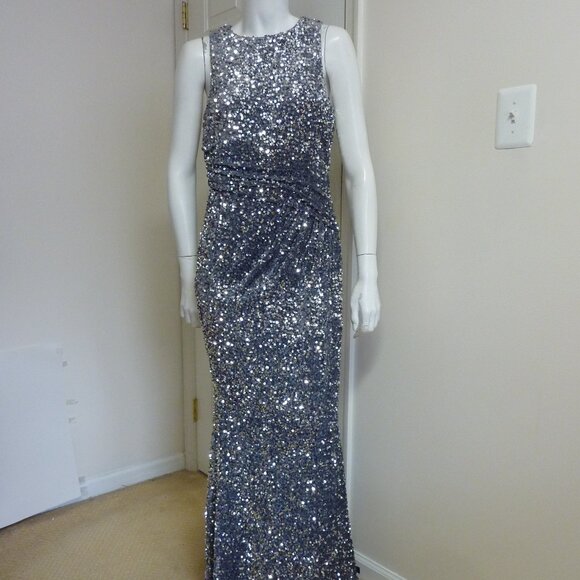 Badgley Mischka Sleeveless Sequined Velvet Column Gown - Picture 5 of 10
